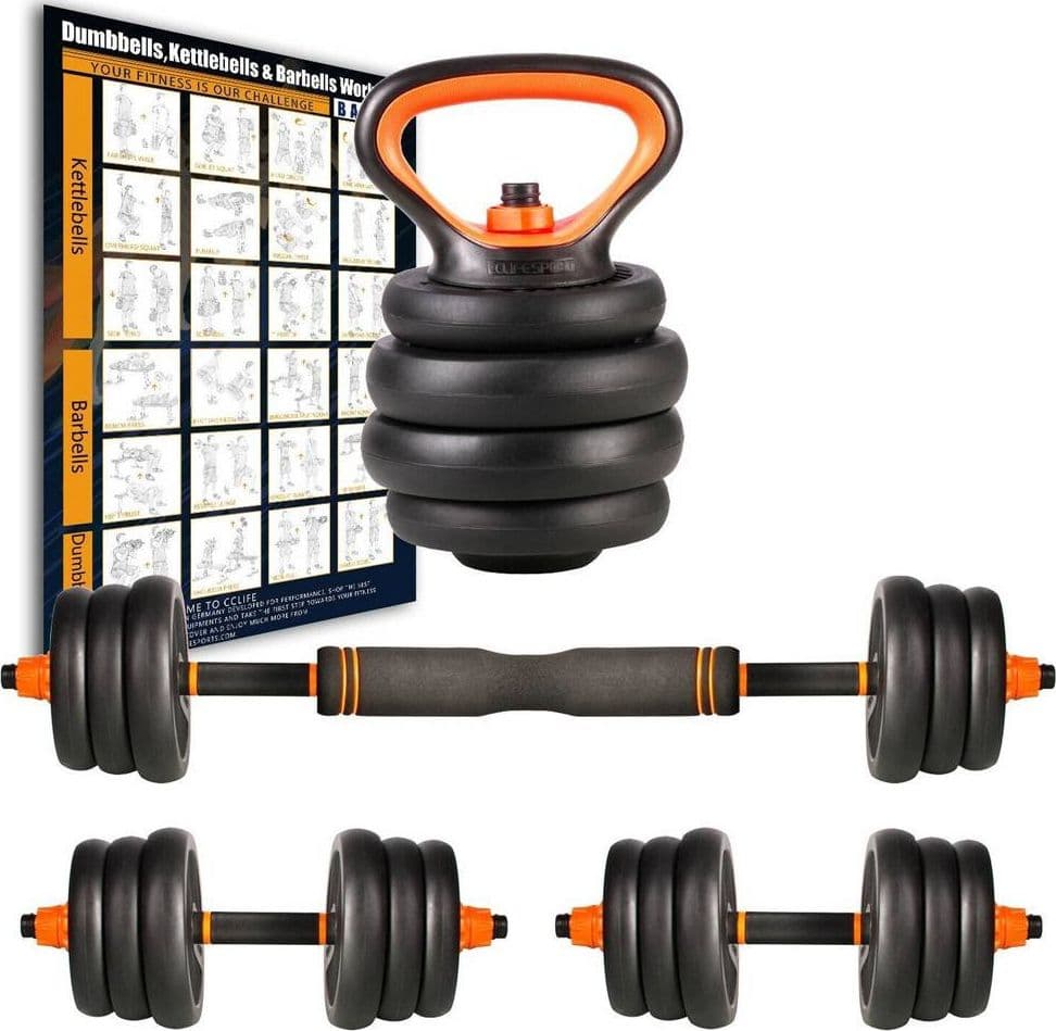 Set-6in1-Multifunzione-Peso-10kg-Manubri-Con-Bilanciere-E-Kettlebell-Componibile