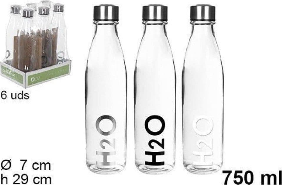 Set 6pz Bottiglia D'acqua H2o Vetro Trasparente 750ml Borraccia Assortita 109285 Casa, arredamento e bricolage > Cucina > Bottiglie e Brocche Trade Shop italia - Napoli, Commerciovirtuoso.it