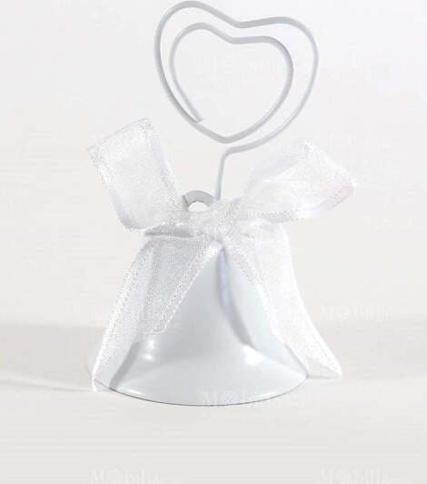 SET 6PZ CAMPANELLE SEGNAPOSTO CUORE CLIP NASTRINO BIANCO SEGNATAVOLA BOMBONIERA WEDDING