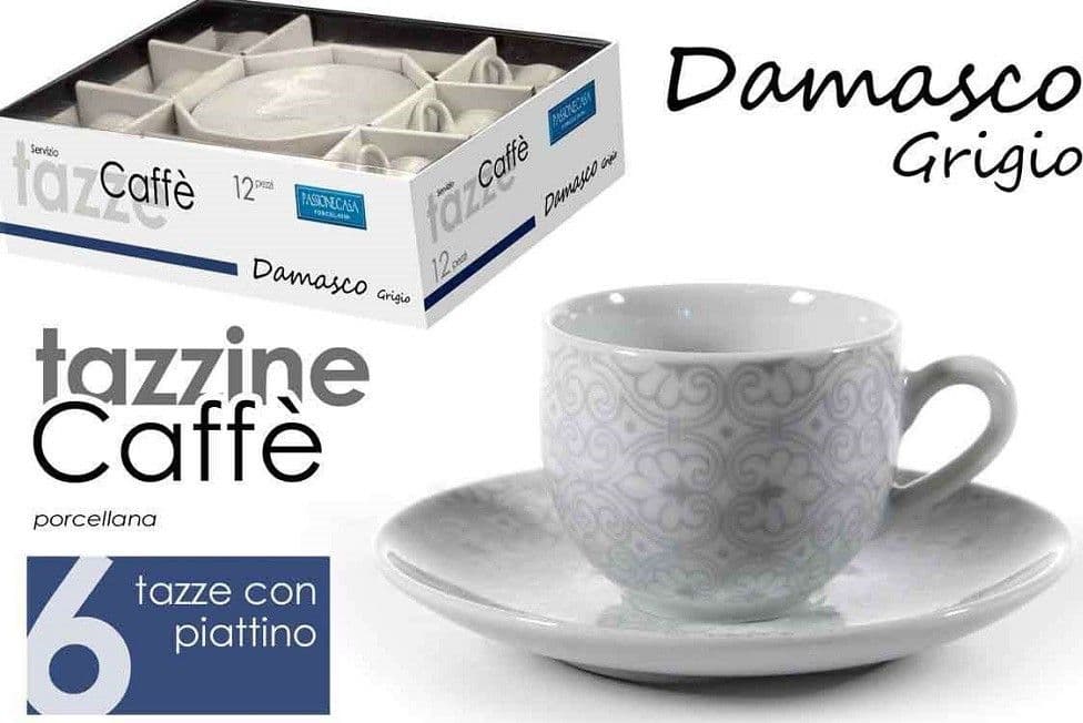 Set 6pz Tazzine Caff? Piattino Classico Moderno Damasco Grigio Porcellana 720383 Casa e cucina/Stoviglie/Piatti ciotole e vassoi/Tazze e piattini/Servizi da caffè Trade Shop italia - Napoli, Commerciovirtuoso.it