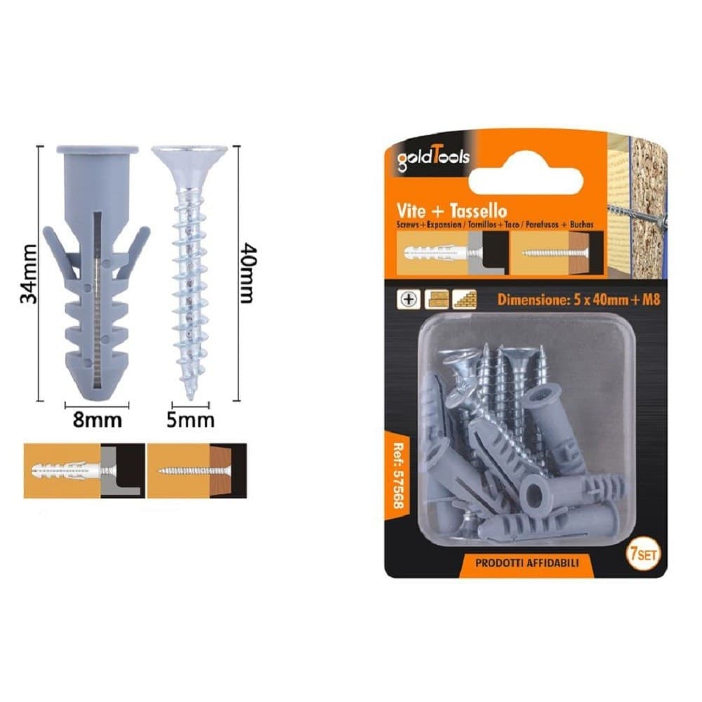 Set 7 Pz Viti Vite Croce 5x40 Mm + Tasselli Con Alette Tassello M8 Fischer 57568 Fai da te/Ferramenta/Chiodi viti ed elementi di fissaggio/Viti/Viti a spalla Trade Shop italia - Napoli, Commerciovirtuoso.it