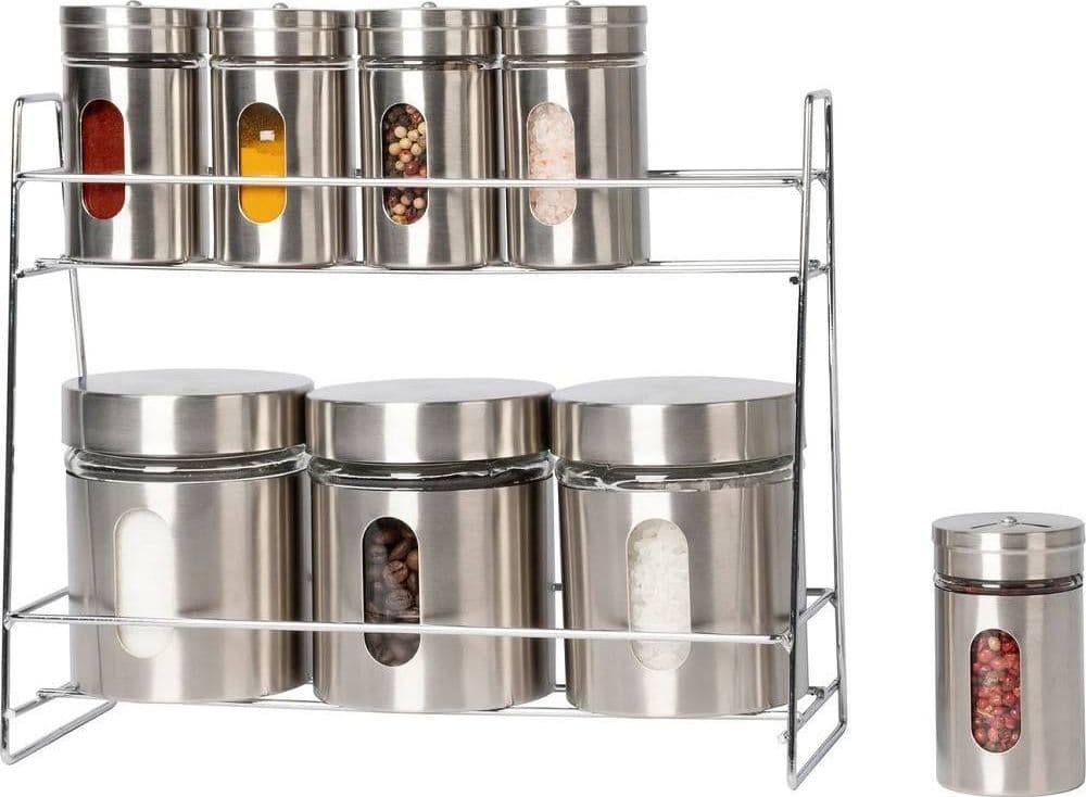 Set 8 Pezzi Barattoli Portaspezie In Vetro Acciaio Inox Con Stand Cucina Casa e cucina/Organizzazione interni/Contenitori e barattoli da cucina/Dosatori e contenitori/Barattoli portaspezie Trade Shop italia - Napoli, Commerciovirtuoso.it