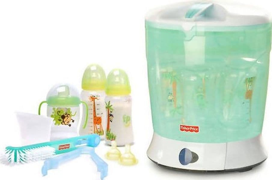 Set 8 Pz Sterilizzatore Fisher Price Sterimax Sterilizzatore a Vapore Elettrico Con Set Starter Incluso Sistema Riscaldamento a Doppia Potenza per Riscaldare Velocemente Set Disegni Animali Della Giungla