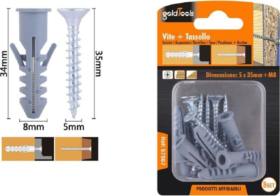 Set 8 Pz Viti Vite Croce 5x35 Mm + Tasselli Con Alette Tassello M8 Fischer 57567 Fai da te/Ferramenta/Chiodi viti ed elementi di fissaggio/Viti/Viti a spalla Trade Shop italia - Napoli, Commerciovirtuoso.it