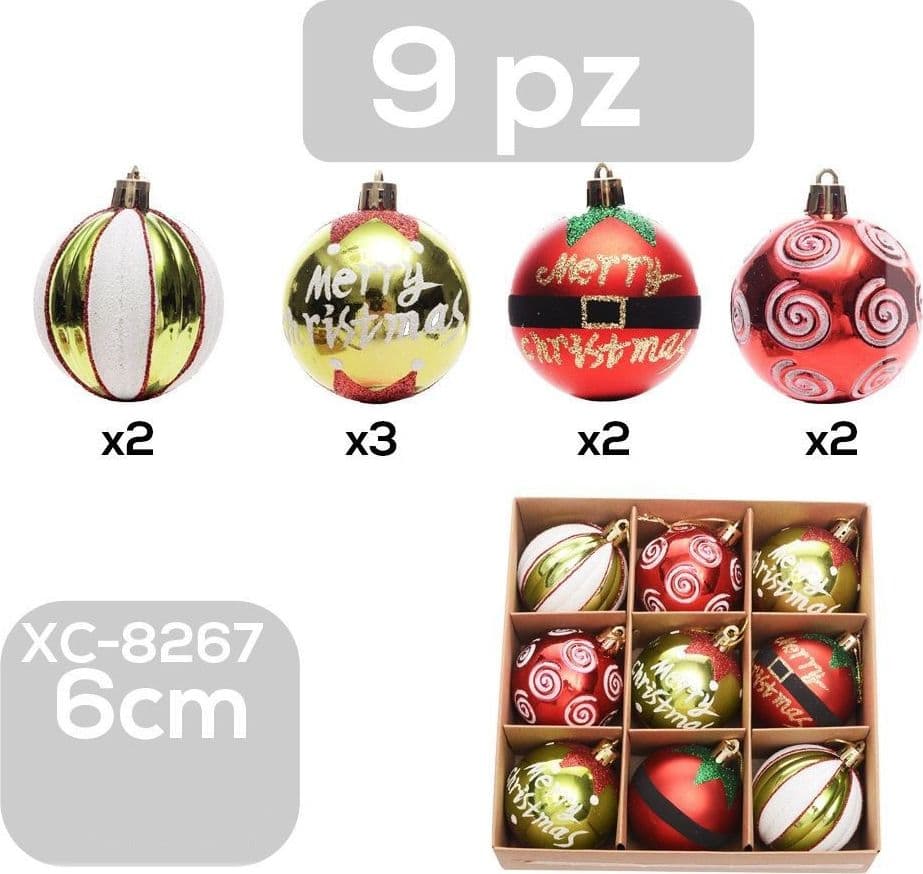 Set 9 Palline Natalizie Decorazioni 6 Cm Addobbi Per Albero Di Natale Xc-8267 Casa, arredamento e bricolage > Prodotti per Feste > Prodotti Natalizi Trade Shop italia - Napoli, Commerciovirtuoso.it