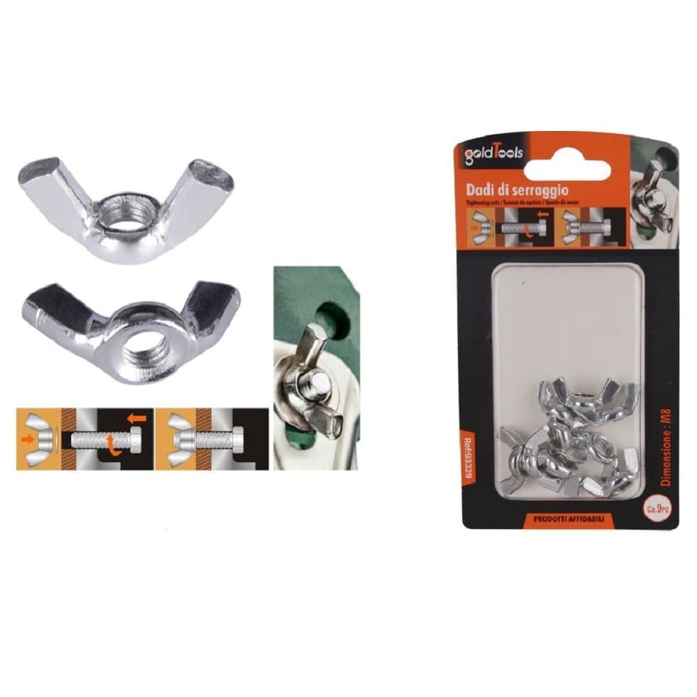 Set 9 Pezzi Dadi Di Serraggio Dado Con Alette Filettatura M8 Fissaggio 93329 Fai da te/Ferramenta/Chiodi viti ed elementi di fissaggio/Kit di bulloni e dadi Trade Shop italia - Napoli, Commerciovirtuoso.it