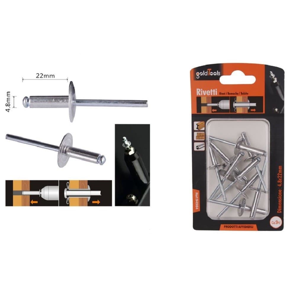 Set 9 Pezzi Rivetti Rivetto 4.8 X 22 Mm Accessori Per Bricolage Ferramenta 94984 Fai da te/Ferramenta/Chiodi viti ed elementi di fissaggio/Rivetti/Rivetti pieni Trade Shop italia - Napoli, Commerciovirtuoso.it