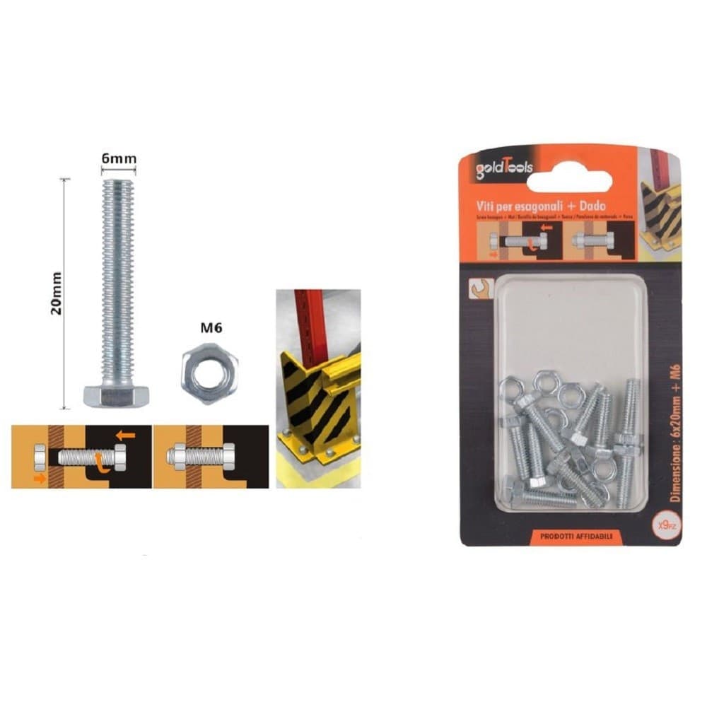 Set 9 Pz Vite Viti Per Esterno A Testa Esagonali 6 X 20mm Con Dadi Dado M6 90915 Fai da te/Ferramenta/Chiodi viti ed elementi di fissaggio/Kit di bulloni e dadi Trade Shop italia - Napoli, Commerciovirtuoso.it