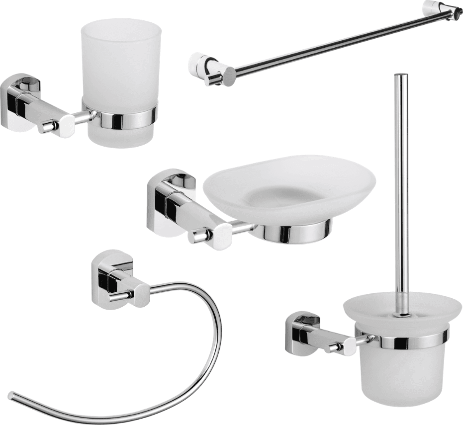 Set Accessori da Bagno 5 Pezzi Cromo Vetro Satinato Casa e cucina/Bagno/Accessori per il bagno/Dosatori e porta accessori/Dosatori per sapone liquido Ogomondo - Martina Franca, Commerciovirtuoso.it