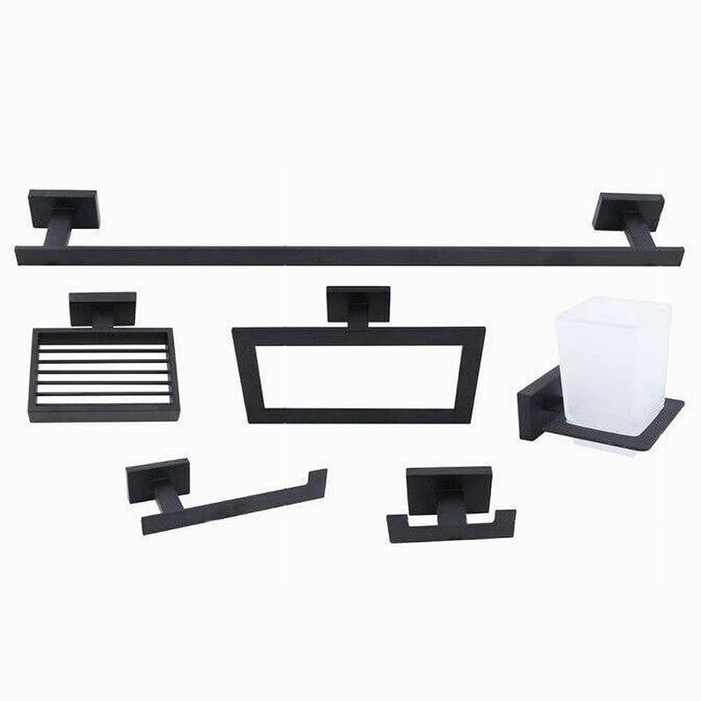 SET BAGNO RETTANGOLARE NERO 6PZ PORTA ASCIUGAMANO ROTOLO BICCHIERE SPAZZOLINO 87262 in Portasciugamani da parete Trade Shop italia - Napoli, commercioVirtuoso.it