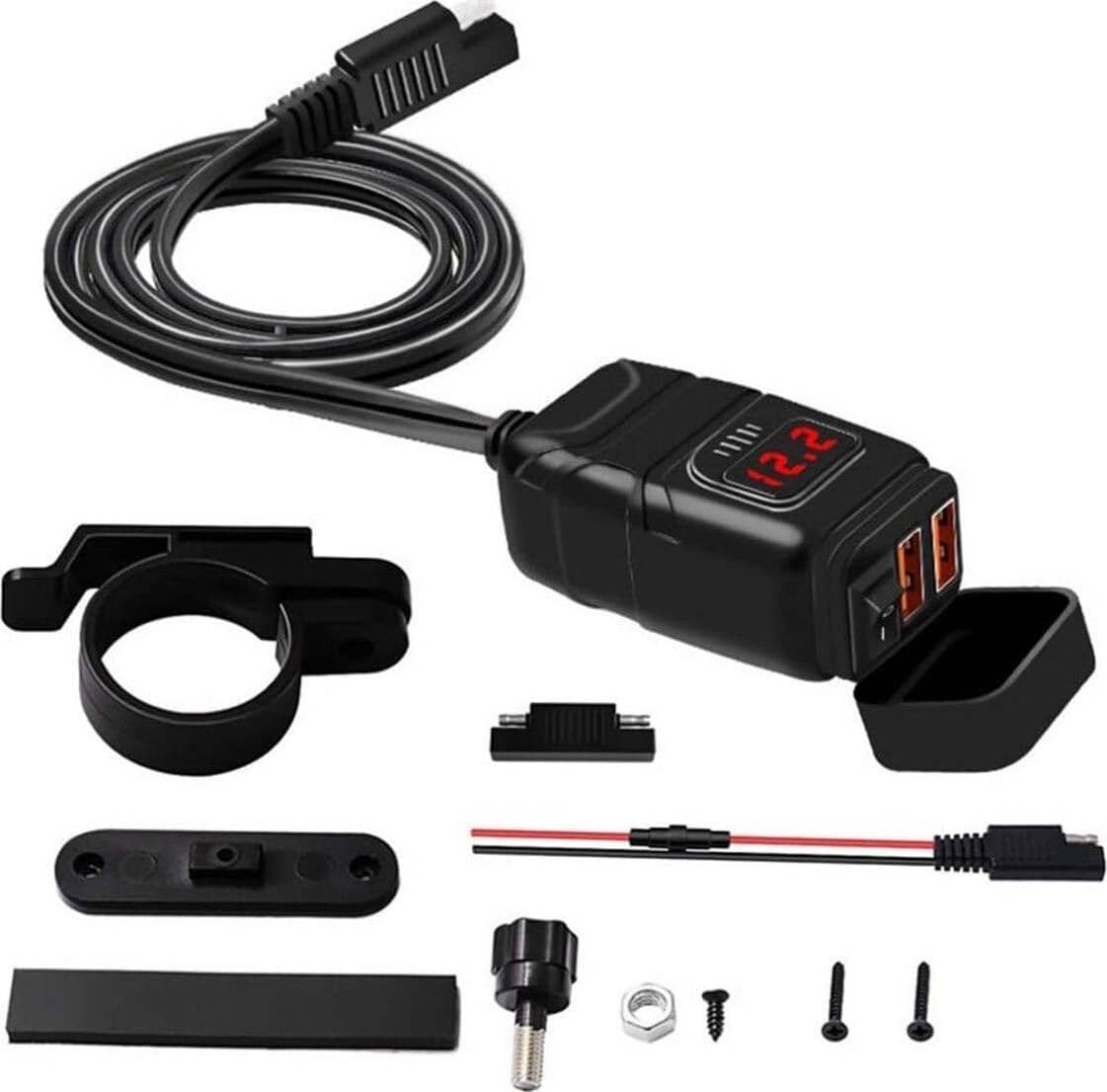 Set Caricabatterie con Spina Din 2 USB QC 3.0 per Auto Moto con Copertura Impermeabile in Caricabatterie da auto 85cento.it - Potenza, commercioVirtuoso.it
