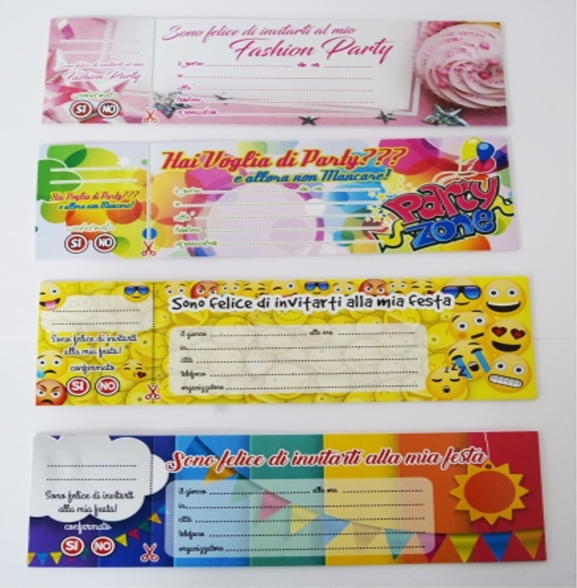 SET DA 45 PEZZI INVITI COMPLEANNO FEMMINILI IN CARTA FANTASIA CASUALE 16 X 7 CM Casa e cucina/Hobby creativi/Materiali per hobby creativi/Forniture per feste/Biglietti di auguri Trade Shop italia - Napoli, Commerciovirtuoso.it
