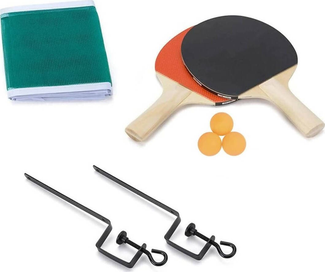 Set da ping pong kit 2 racchette 3 palline e rete da tavolo