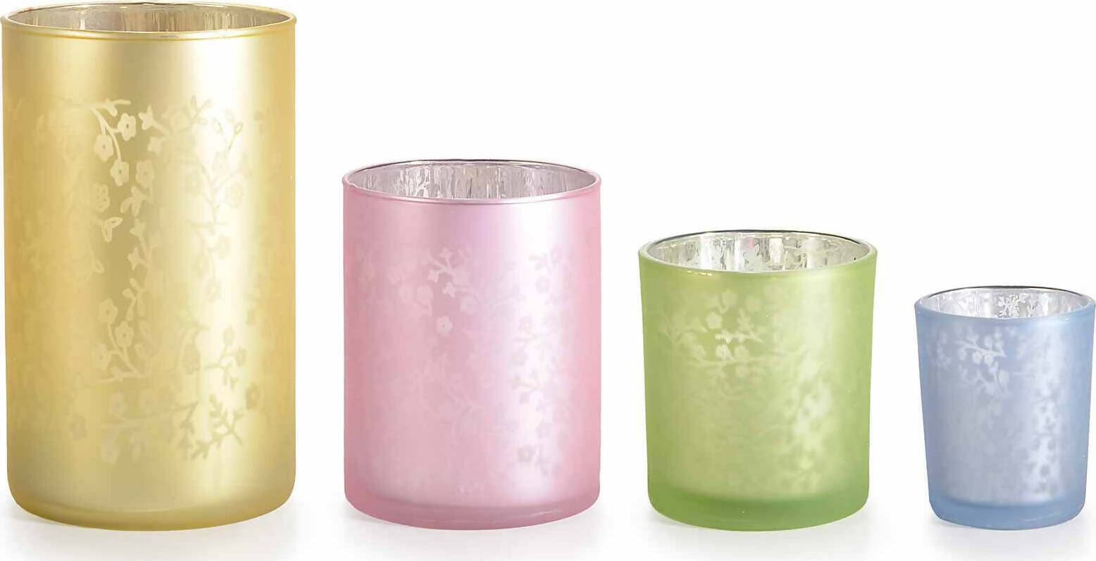 Set Di 4 Portacandela In Vetro Satinato Con Decori Floreali Casa e cucina/Decorazioni per interni/Candele e portacandele/Portacandele/Set di portacandele Sogno Shop - Assisi, Commerciovirtuoso.it
