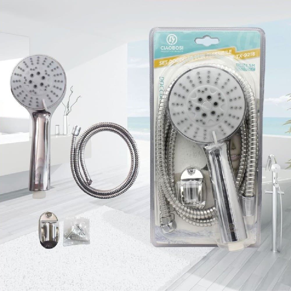 Set Doccetta Soffione Doccia Con Tubo Flessibile 1.5 Metri Staffa Bagno Tx-9218 Fai da te/Attrezzature per cucine e bagni/Attrezzature per bagni/Docce e componenti doccia/Filtri supporti e soffioni doccia/Docce fisse Trade Shop italia - Napoli, Commerciovirtuoso.it