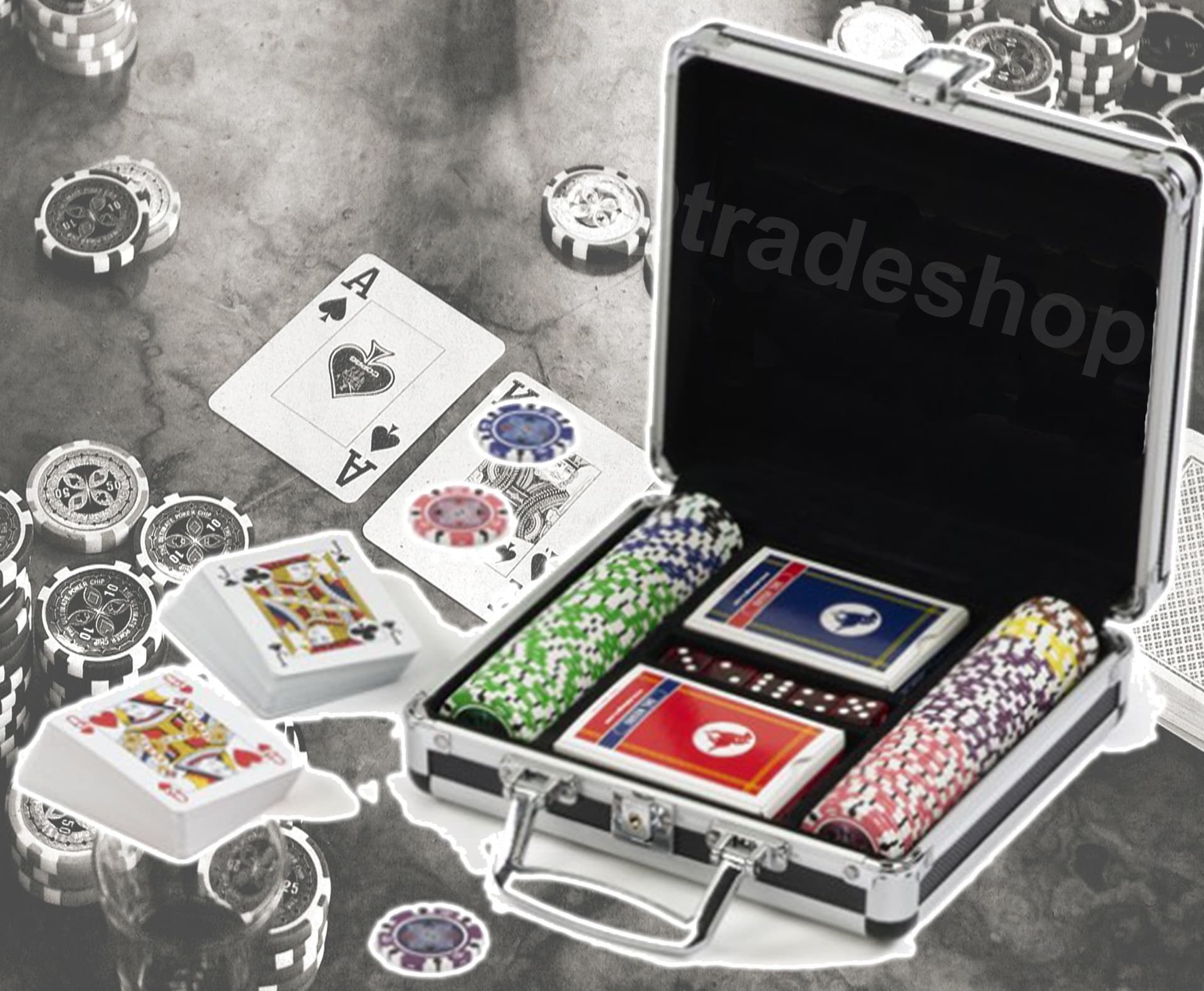 SET KIT 100 POKER FICHES CHIPS VALIGETTA CARTE GIOCO TAVOLO TEXAS HOLDEM DEALER