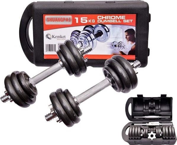 Set-Manubri-Regolabili-Ghisa-Da-15-Kg-Per-Bodybuilding-Fitness-Sollevamento-Pesi
