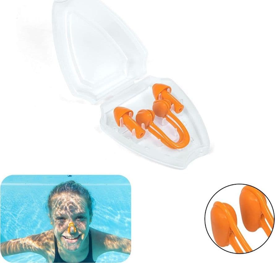 SET TAPPI ORECCHIE + CLIP NASO CON ASTUCCIO PER NUOTO 2 COLORI ASSORTITI 26032