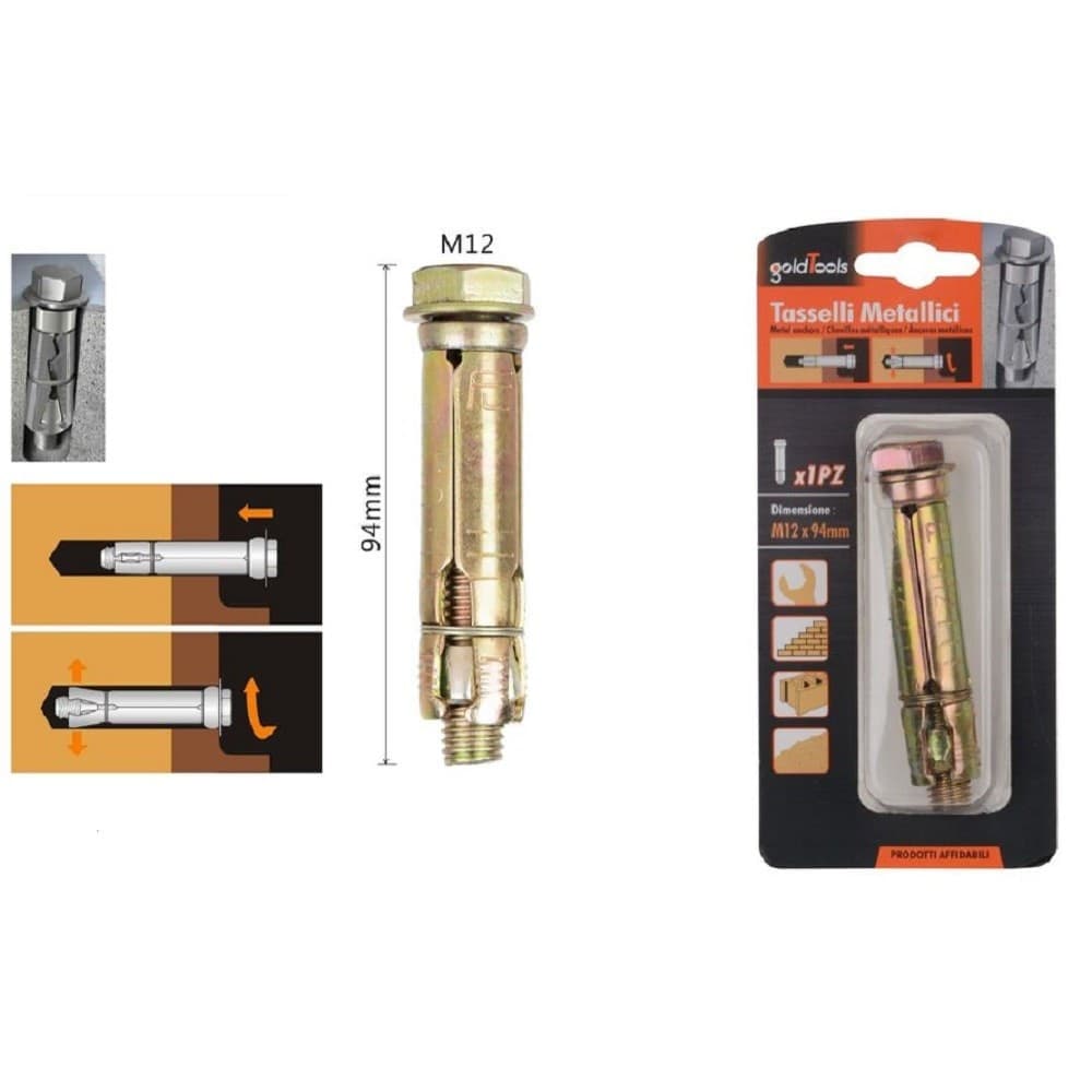 Set Tassello Tasselli Metallici Bullone M12 X 94 Mm Accessori Minuteria 91043 Fai da te/Ferramenta/Chiodi viti ed elementi di fissaggio/Tasselli/Tasselli a T Trade Shop italia - Napoli, Commerciovirtuoso.it
