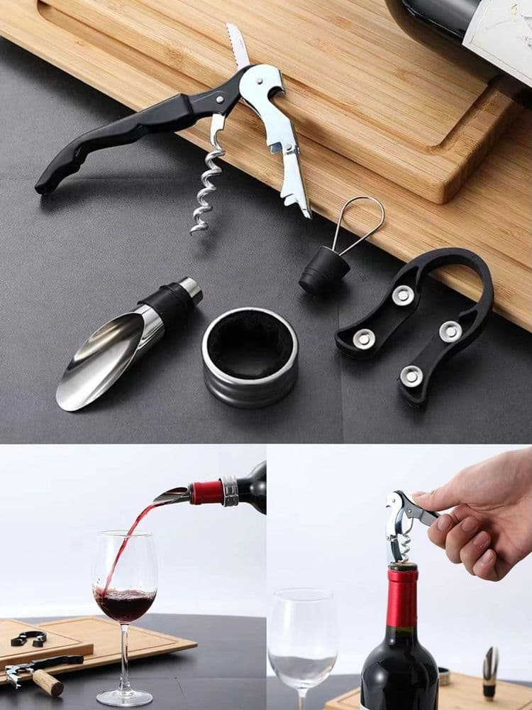 SET VINO 5IN1 CAVATAPPI APRIBOTTIGLIE MULTIFUNZIONE ANELLO ANTIGOCCIA TAPPO VERSATORE in Set di accessori da vino Trade Shop italia - Napoli, commercioVirtuoso.it