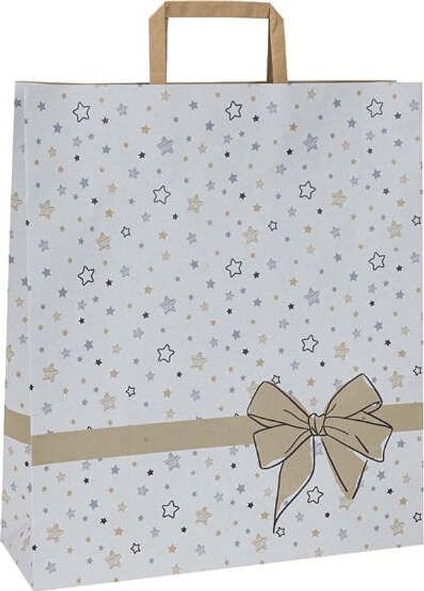 Shoppers - con maniglie piattina - carta - 26 x 11 x 34 5 cm - fantasia stellata - bianco - Mainetti Bags - conf. 25 pezzi Casa e cucina/Hobby creativi/Articoli per confezioni regalo/Sacchetti da regalo Eurocartuccia - Pavullo, Commerciovirtuoso.it