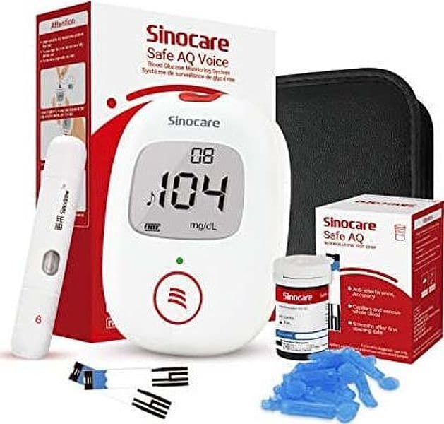 Sinocare Safe Aq Misuratore Di Glicemia Dispositivo Pungidito Indolore per Misurazione Glicemia Con Promemoria Vocale E Avviso Luminoso