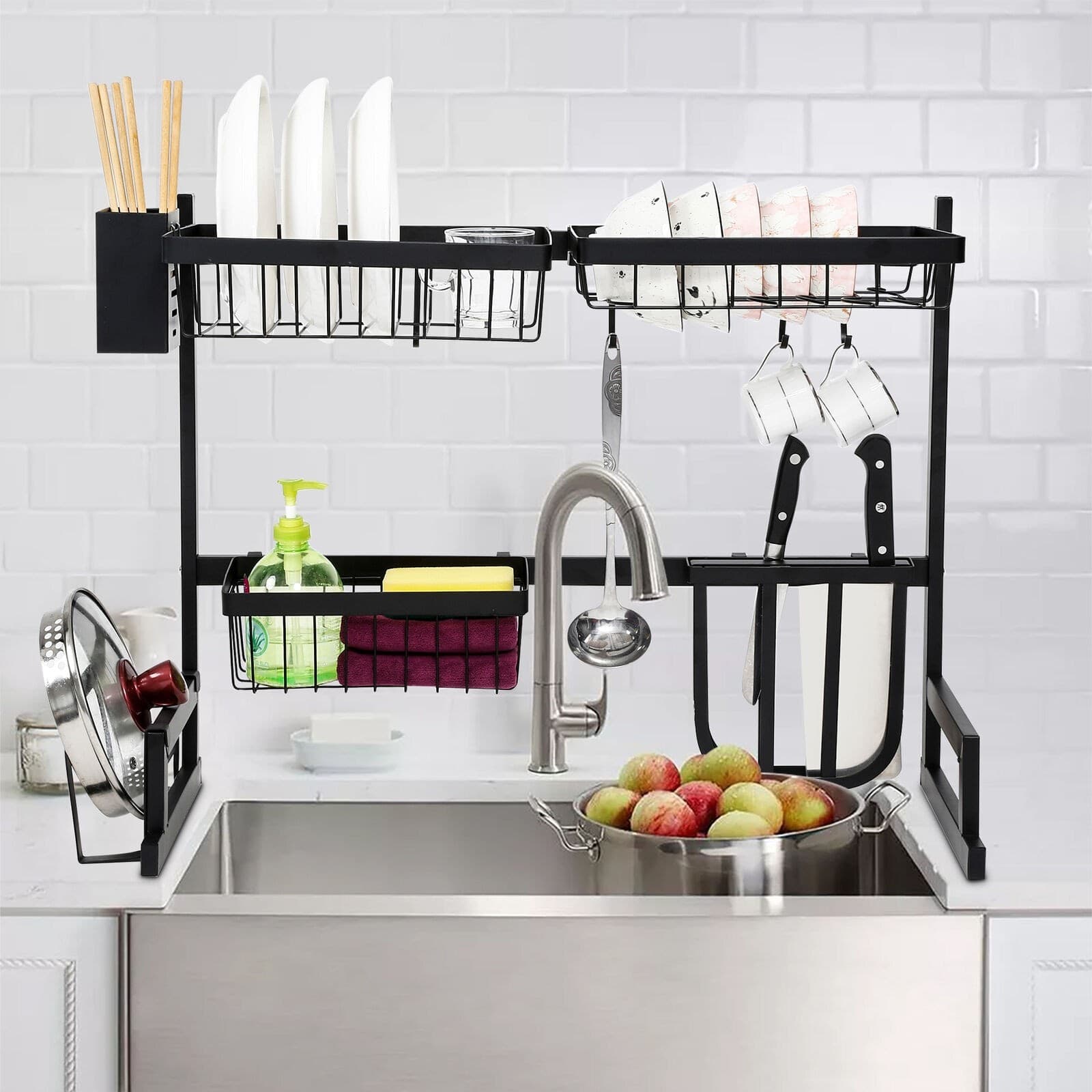 Sopra lavello Dish organizzer cucina scaffale cucina in acciaio colore nero Casa e cucina/Organizzazione interni/Contenitori e barattoli da cucina/Portaoggetti e supporti/Scolapiatti Zencoccostore - Formia, Commerciovirtuoso.it