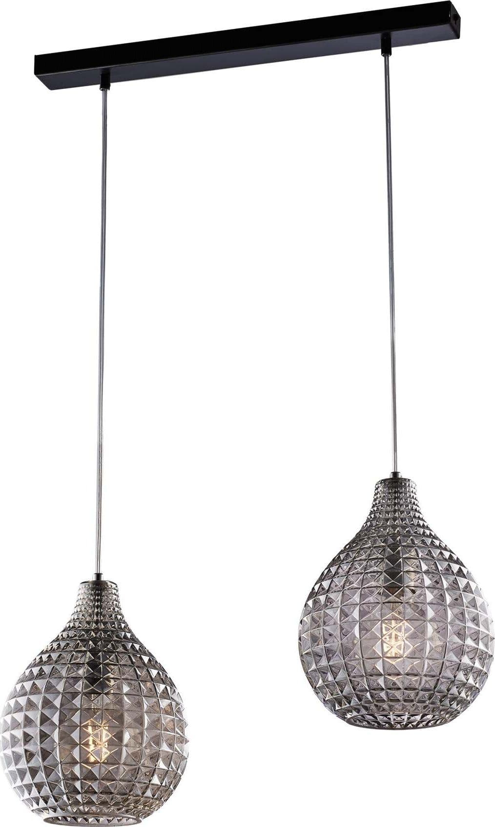 Sospensione-2-Luci-Diamante-A-Binario-Ferro-Nero-E-Vetro-Grigio-Specchiato