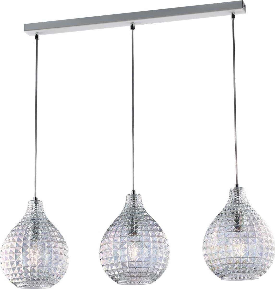 Sospensione-3-Luci-Diamante-A-Binario-Ferro-Bianco-E-Vetro-Soffiato-Trasparente