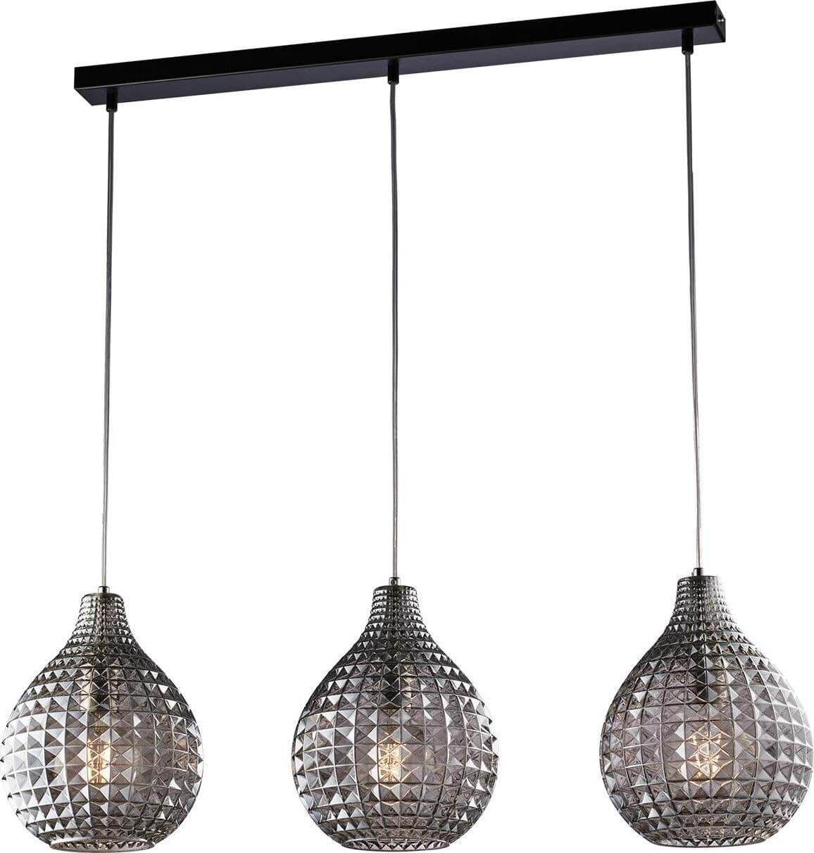 Sospensione-3-Luci-Diamante-A-Binario-Ferro-Nero-E-Vetro-Grigio-Specchiato