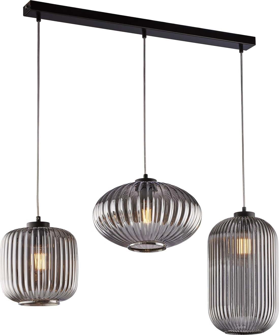 Sospensione-3-Luci-Glamour-Con-Binario-E-Vetro-Soffiato-Grigio-Specchiato