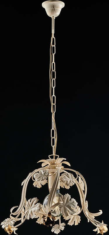 Sospensione-Arte-Povera-1-Luce-con-Foglie-Ferro-Avorio-e-Oro-Serie-Iris