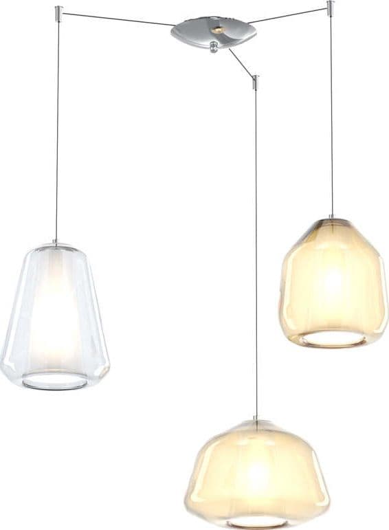 Sospensione-Contemp.-Double-Skin-Metallo-Cromo-Vetro-Mix-Trasp-Ambra-3-Luci-E27