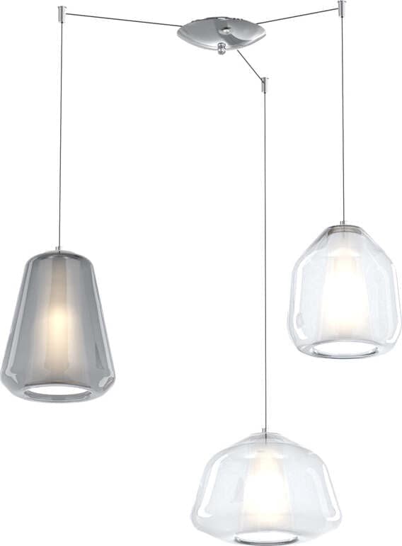 Sospensione-Contemp.-Double-Skin-Metallo-Cromo-Vetro-Mix-Trasp.-Fumè-3-Luci-E27
