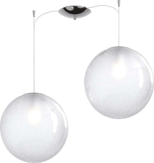 Sospensione-Contemp-Glitter-Metallo-Cromo-Vetro-Soffiato-Trasp-2-Luci-E27-30Cm