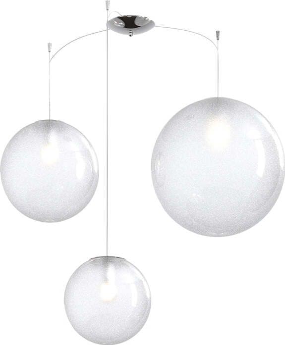 Sospensione-Contemp-Glitter-Metallo-Cromo-Vetro-Soffiato-Trasp-3-Luci-E27-Mix