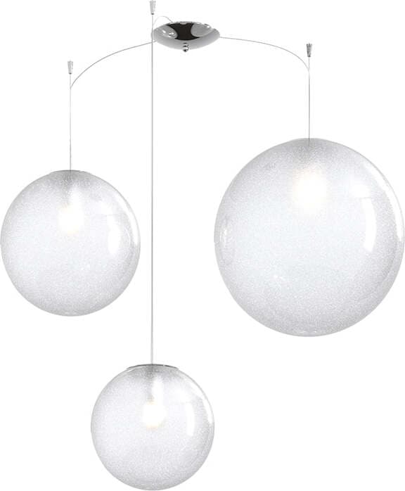 Sospensione-Contemp-Glitter-Metallo-Cromo-Vetro-Soffiato-Trasp-3-Luci-E27-Mix