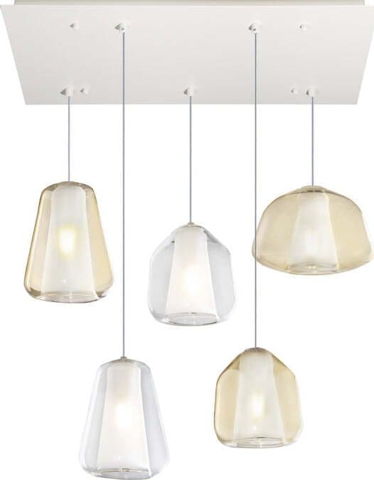 Sospensione-Contemp-Rett-Double-Skin-Metallo-Bianco-Vetro-Trasp-Ambra-5-Luci-E27