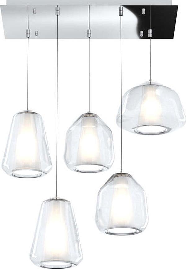 Sospensione-Contemp.-Rett-Double-Skin-Metallo-Cromo-Vetro-Mix-Trasp.-5-Luci-E27