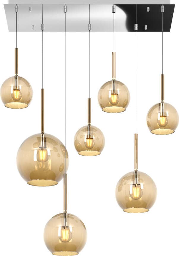 Sospensione-Contemp.-Rett.-Future-Metallo-Cromo-Vetro-Ambra-7-Luci-E27