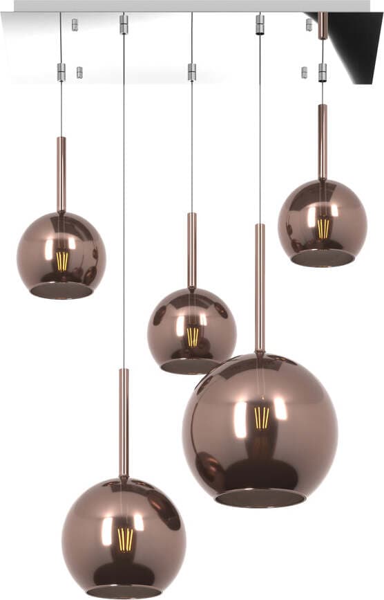 Sospensione-Contemp.-Rett.-Future-Metallo-Cromo-Vetro-Rame-5-Luci-E27