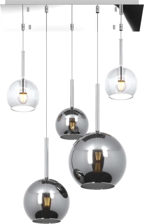 Sospensione-Contemp.-Rett.-Future-Metallo-Cromo-Vetro-Trasp.-E-Cromo-5-Luci-E27