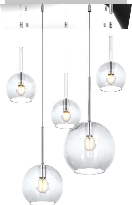 Sospensione-Contemp.-Rett.-Future-Metallo-Cromo-Vetro-Trasparente-5-Luci-E27