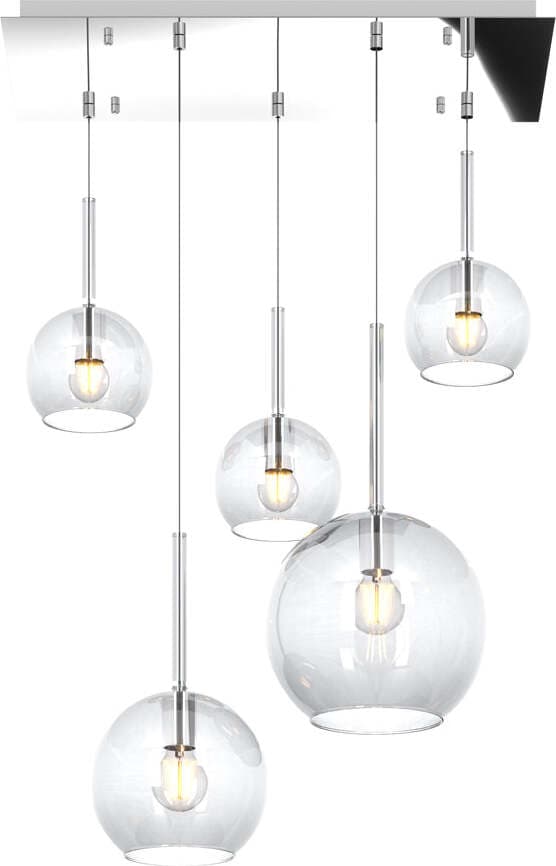 Sospensione-Contemp.-Rett.-Future-Metallo-Cromo-Vetro-Trasparente-5-Luci-E27