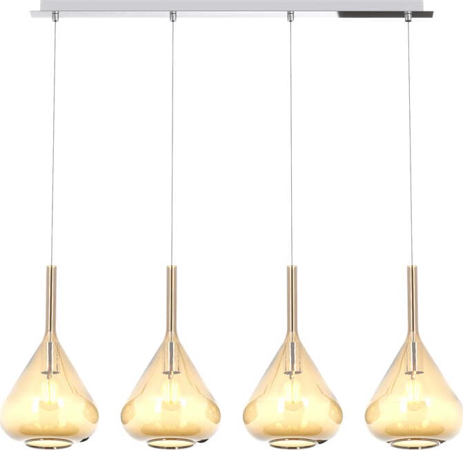Sospensione-Contemp-Rett-Kona-Metallo-Cromo-Vetro-Ambra-4-Luci-E27