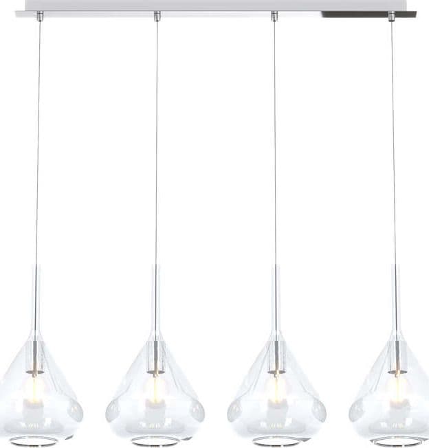 Sospensione-Contemp-Rett-Kona-Metallo-Cromo-Vetro-Trasparente-4-Luci-E27