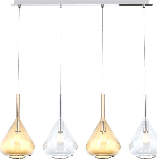 Sospensione-Contemp-Rett-Kona-Metallo-Cromo-Vetro-Trasparente-Ambra-4-Luci-E27