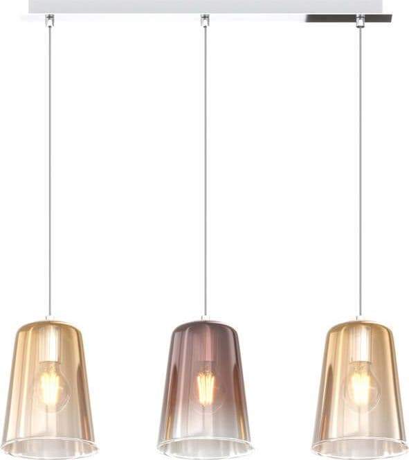 Sospensione-Contemp.-Rett.-Shaded-Metallo-Cromo-Vetro-Ambra-E-Rame-3-Luci-E27