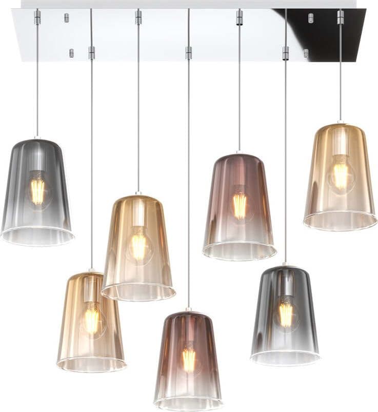 Sospensione-Contemp.-Rett.-Shaded-Metallo-Cromo-Vetro-Multicolor-7-Luci-E27