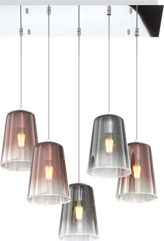 Sospensione-Contemp.-Rett.-Shaded-Metallo-Cromo-Vetro-Rame-E-Cromo-5-Luci-E27